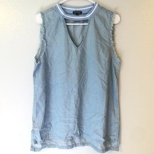 🌞 Dear John Tank Top Blue Halter Size Large Fringe